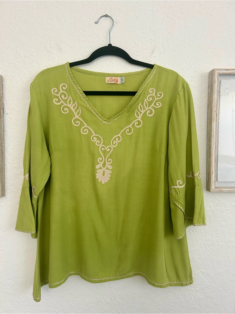 Abella Lime Green Embroidered V-Neck Tunic